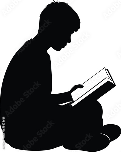 A silhouette of a child engrossed in reading a book, fostering education, knowledge, and imagination