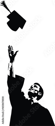 A graduate throwing his cap in air to celebrate his graduation day, symbolizing success, achievement, and culmination of years of hard work