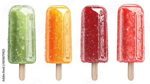 set of popsicles, isolated on transparent background. element for summer poster or background, greeting card. Sweet food, containing sugar. Refreshment during hot summer days. Different flavors.
