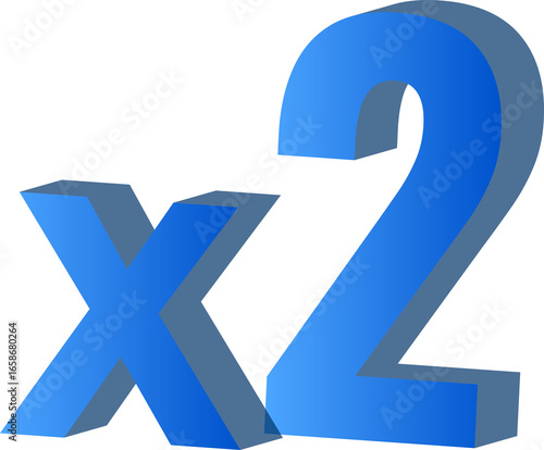 Gradient blue 3D x2 multiplier symbol isolated on transparent background