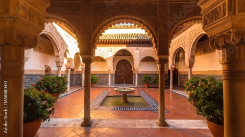 Beautiful Courtyard of the Alhambra Palace in Granada, Spain