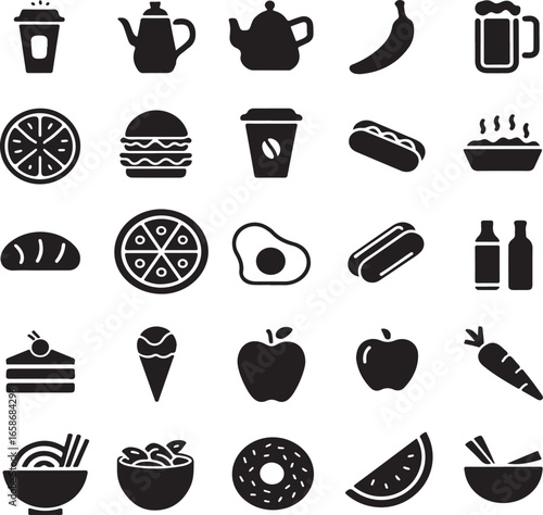 Food amp beverage silhouette flat vector icon collection set illustration
