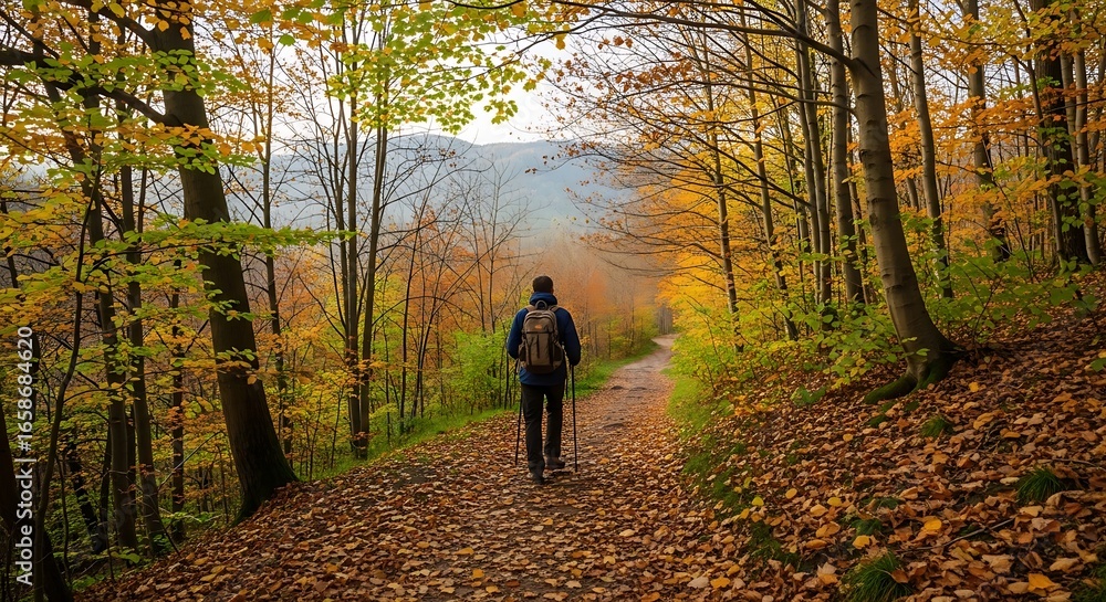 Fototapeta premium Autumn Hiking Trail in Colorful Forest 