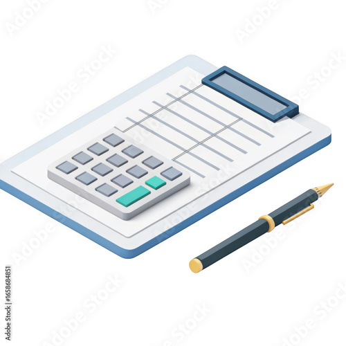 Wallpaper Mural Financial planning tools including a calculator pen and document on a clipboard isolated on transparent background Torontodigital.ca