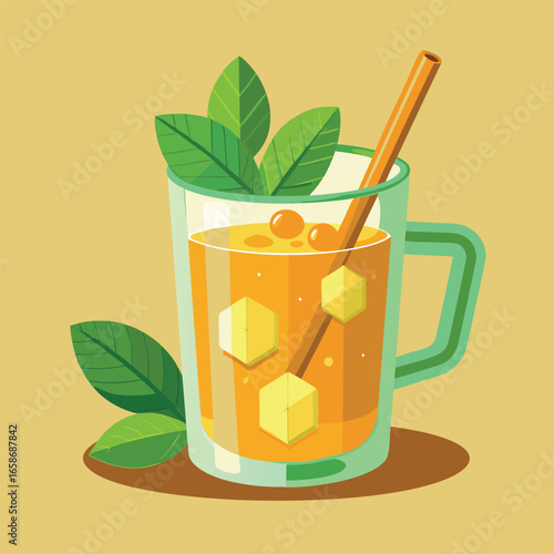Glass of iced orange drink with mint leaves