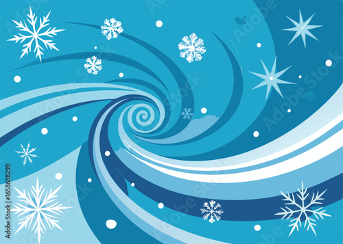 Abstract winter scene with snowflakes and swirls