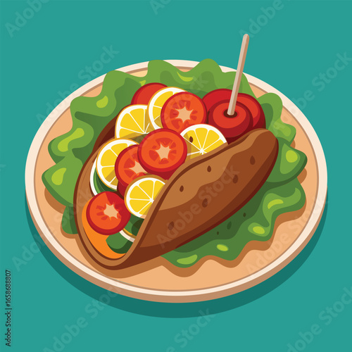 Taco with assorted fillings on a plate