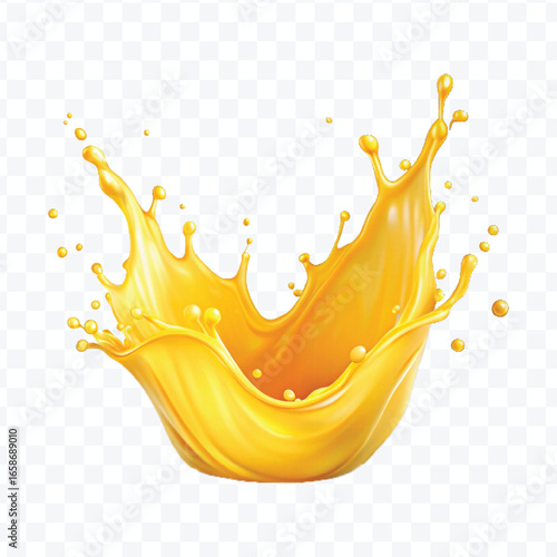 realistic 3d orange or mango juice splash in different style isolated on transparent background
