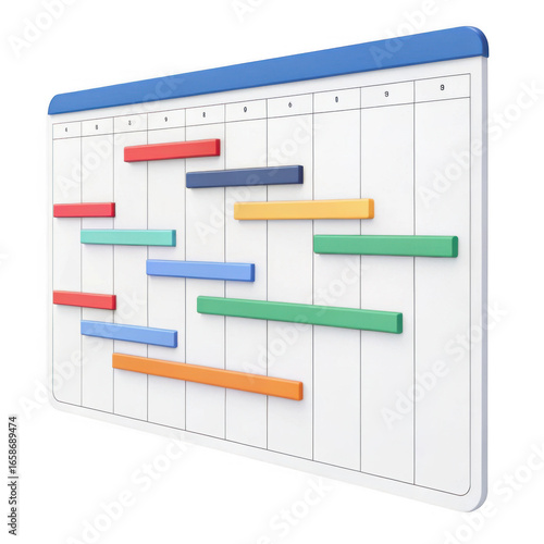 Colorful gantt chart project timeline visualization showing tasks and durations isolated on transparent background