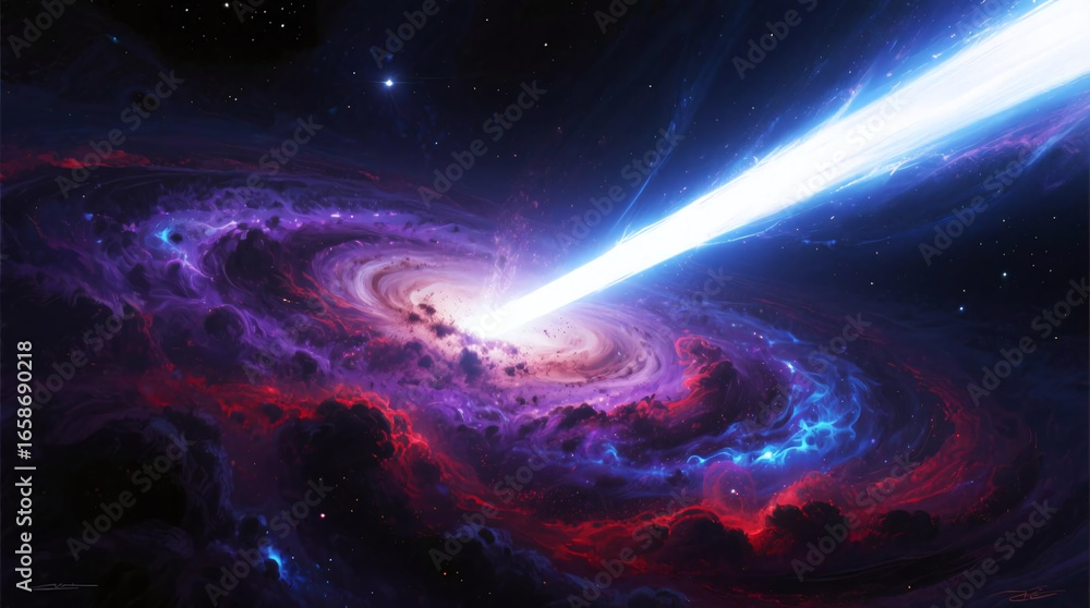 Fototapeta premium Cosmic Light Beam Piercing Dark Galaxy