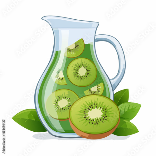 Refreshing Kiwi Juice in Glass Pitcher