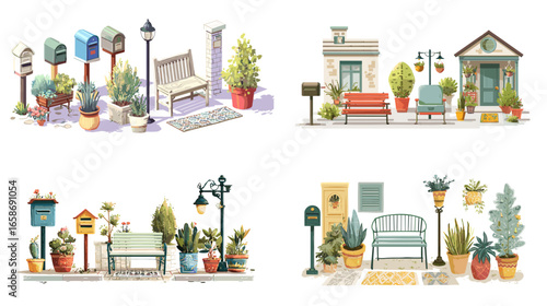 Flat vector illustration of gardening tools, watering cans, shovels, and gloves. Ideal for horticulture, planting, agriculture, and eco lifestyle design projects.