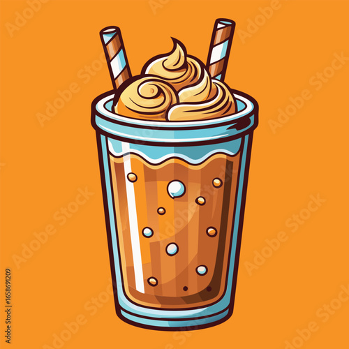 Cartoon illustration of a beverage in a disposable cup
