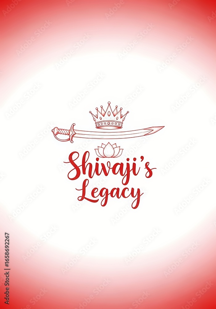 Obraz premium Shivaji's Legacy: crown, sword, and lotus emblem with red gradient background