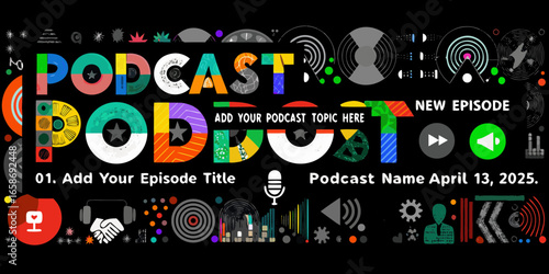Vibrant Podcast Cover Art Template with Customizable Text and Graphics