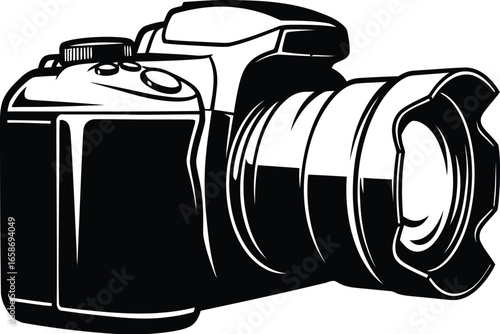 Camera dslr photography equipment illustration in black and white