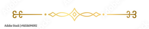 Gold text divider doodle. Wedding decorative element. Divider ornament, border, vintage line separator. Hand drawn vector illustration isolated on a transparent background