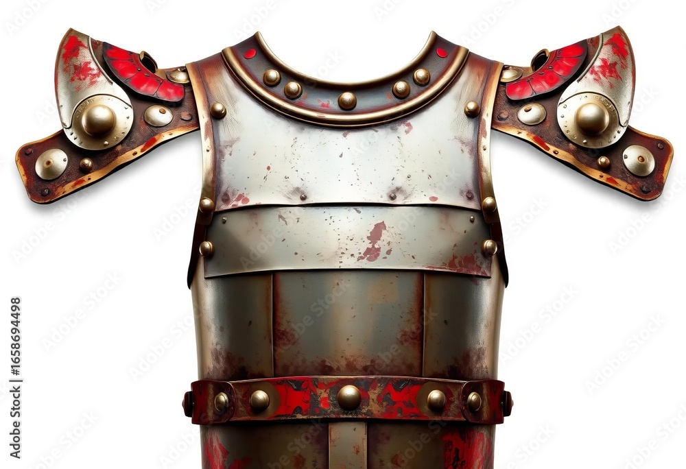 Fototapeta premium Ancient Roman segmented plate armor breastplate, isolated on white, battle, object