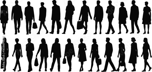 Silhouette of walking people, business crowd, shopping lifestyle, urban city, group silhouettes, pedestrians, modern society, fashion, diverse group illustration
