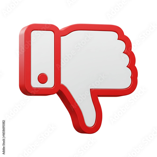 3d red and white thumbs down icon symbol gesture of disapproval or rejection isolated on transparent background