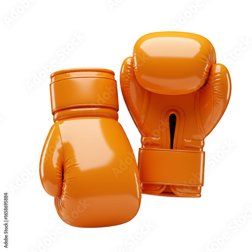 Pair of shiny orange boxing gloves with a sleek design isolated on transparent background