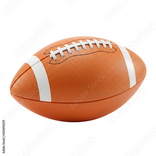 Realistic american football with white laces and stripes isolated on transparent background