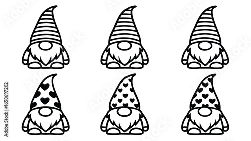 Striped and heart patterned gnomes folklore mythical creature