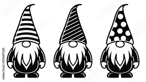 Three gnomes with patterned hats fantasy folklore
