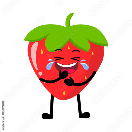 Cute Hand Drawn Funny Strawberry Laughing Out Loud