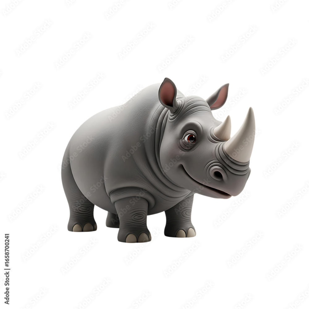 Fototapeta premium Cute cartoon rhino character ready for adventure and fun transparent background