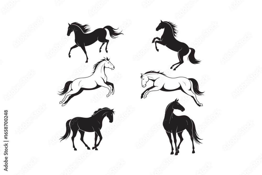 Fototapeta premium Elegant Horse Silhouettes Vector Illustrations Set 
