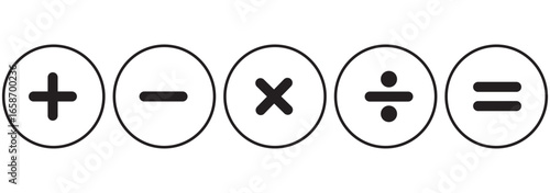 Plus, minus, multiply, divide and equal sign icon design set. Addition, subtraction, multiplication, division, equal sign, icon symbol. Mathematical symbol icon. design EPS 10