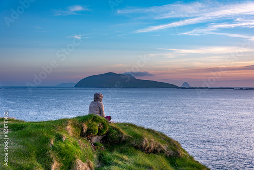 Wild atlantic way, Dingle peninsula ocean view, sunset at dunquin pier