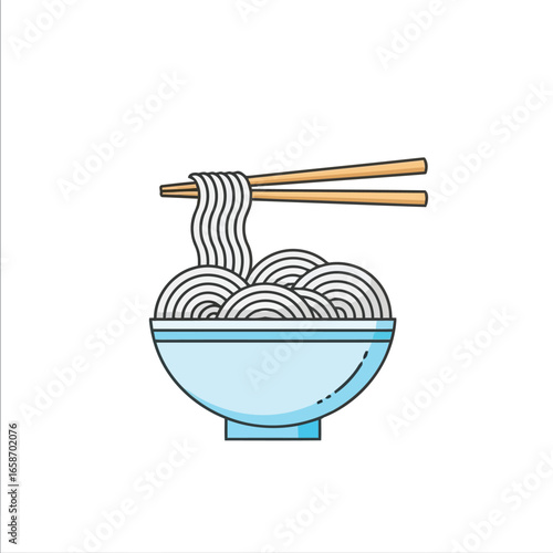 Vector illustration of bowl of noodles with chopsticks