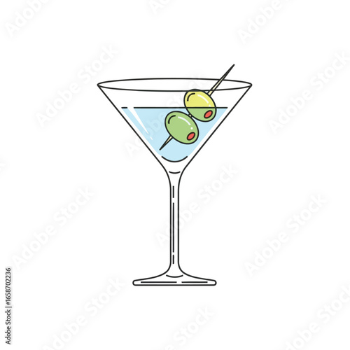 Vector illustration of a martini cocktail with olives in a glass