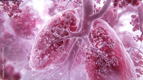 Microscopic View of Human Lungs: Intricate Alveoli and Bronchial Structure