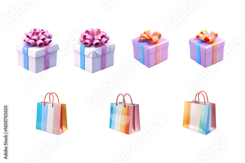 A vibrant set of holiday gift boxes with colorful ribbons and bows for any celebration