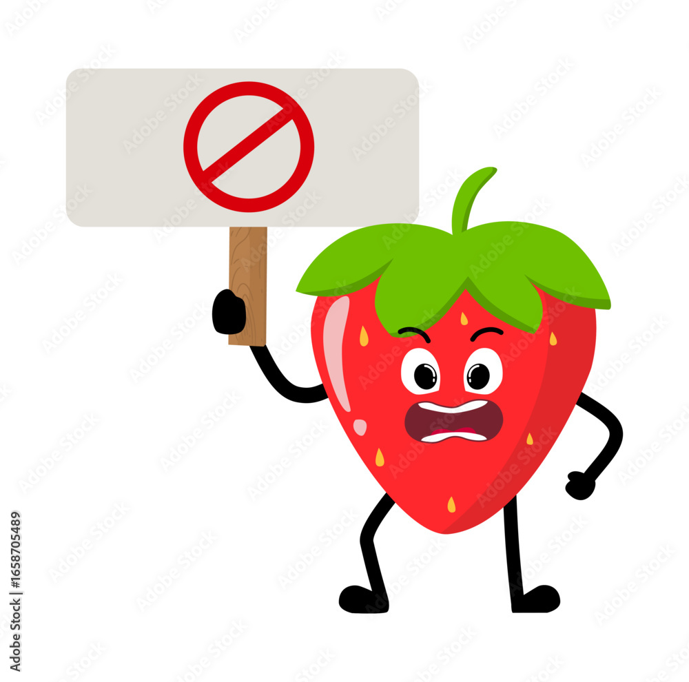 Fototapeta premium Cute Hand Drawn Protesting Strawberry