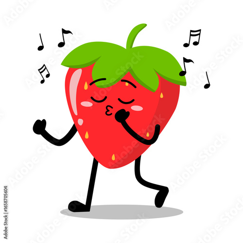 Cute Hand Drawn Strawberry Walking and Whistling