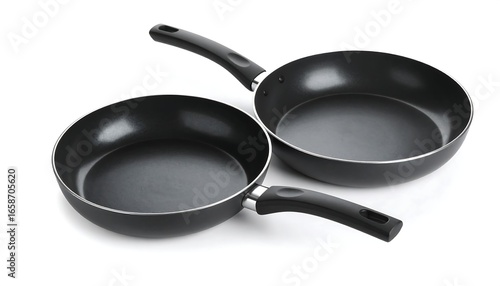 Two black frying pans on white background (4)