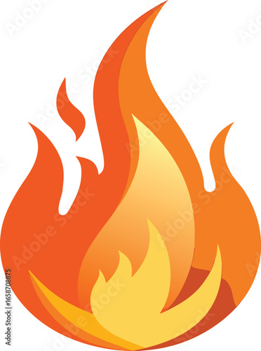 Stylized abstract flame with orange yellow and red gradient colors on white background fire heat
