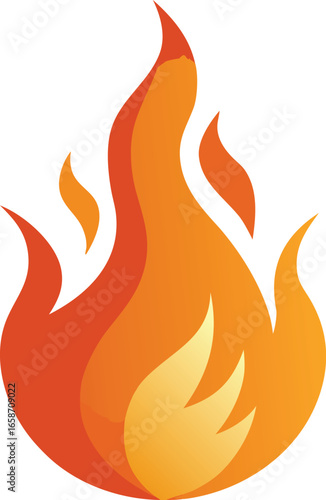 Stylized abstract flame shape with orange and yellow gradients on white background fire heat