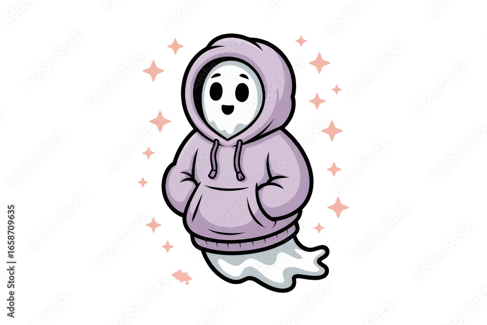Obraz premium Ghost in oversized hoodie, PNG design element, cozy Halloween style