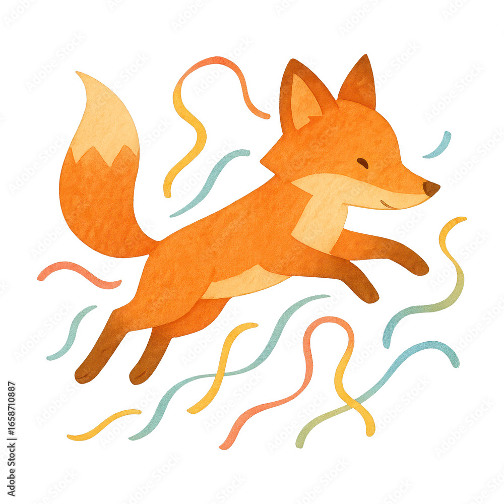 Obraz premium PNG Playful fox illustration with swirls.