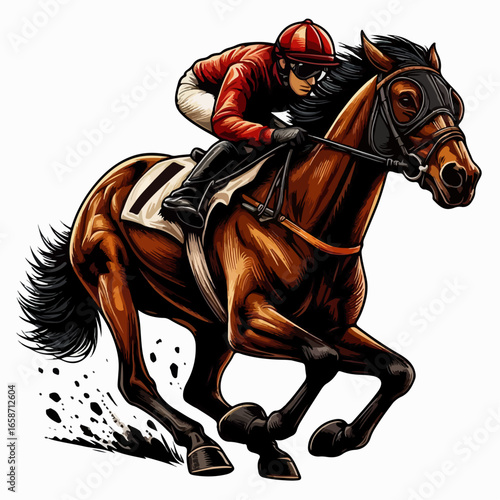 horse racing illustration vector plain white background