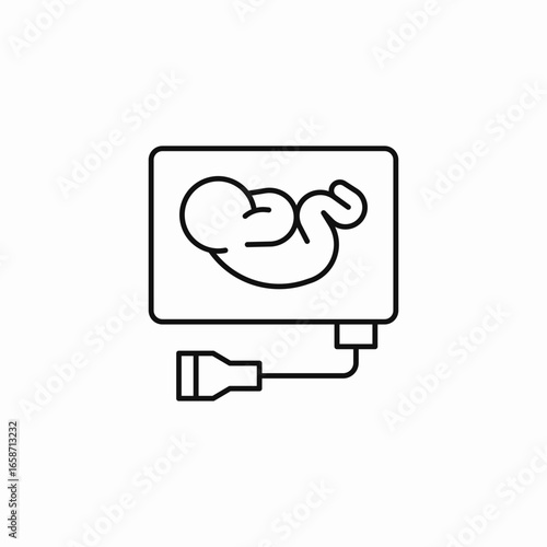 fetal ultrasound monitor with probe icon sign vector