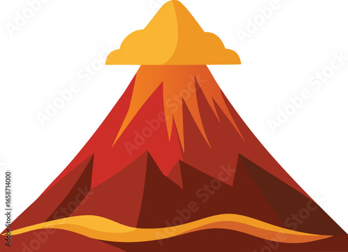 Stylized flat illustration of a volcano erupting with orange lava and smoke against a white background