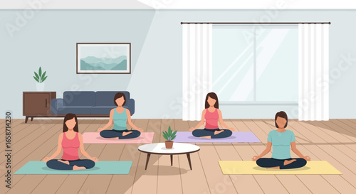 Group Meditation Session At Home For Wellness And Relaxation