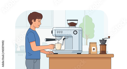 Making Espresso Illustration At Home With Modern Coffee Equipment