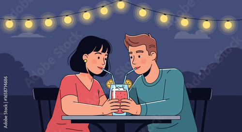 Romantic Evening Shared Cocktail At The Outdoor Bistro